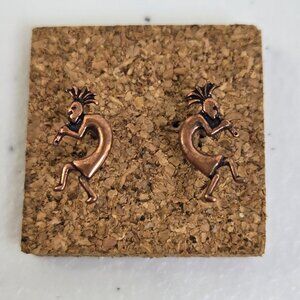 Kokopelli Earrings Stud Copper Small Zuni Tiny Boho Flute Player Dancer